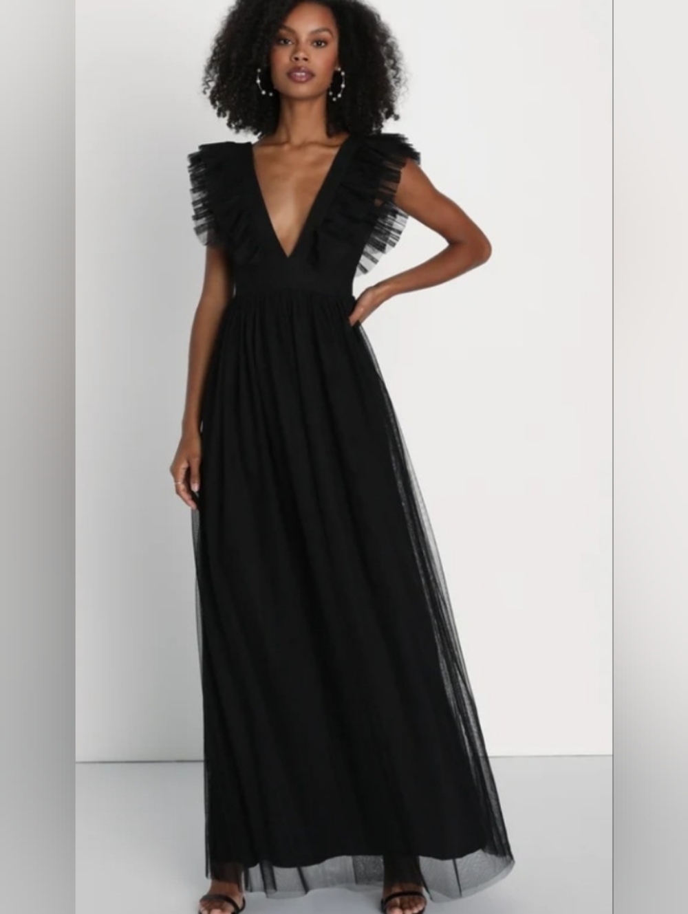 Lulus Simply Delighted Black Mesh Ruffled Backless Maxi Dress XL NWT